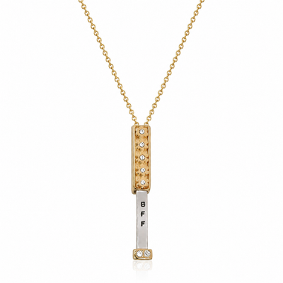 Jolly Best Friend Forever - BFF Heritage Bar with Flowers Pendant Necklace for Best Friend & Sisters, Silver, Gold