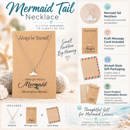 Beverly Tail of Mermaid Necklace for Women, Inspirational Quote Jewelry Greeting Cards