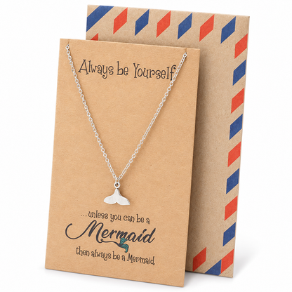 Beverly Tail of Mermaid Necklace for Women, Inspirational Quote Jewelry Greeting Cards