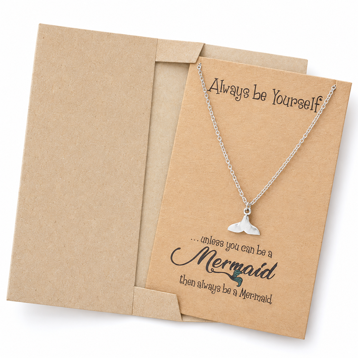 Beverly Tail of Mermaid Necklace for Women, Inspirational Quote Jewelry Greeting Cards