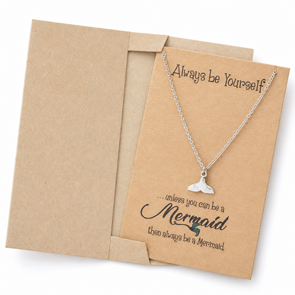 Beverly Tail of Mermaid Necklace for Women, Inspirational Quote Jewelry Greeting Cards