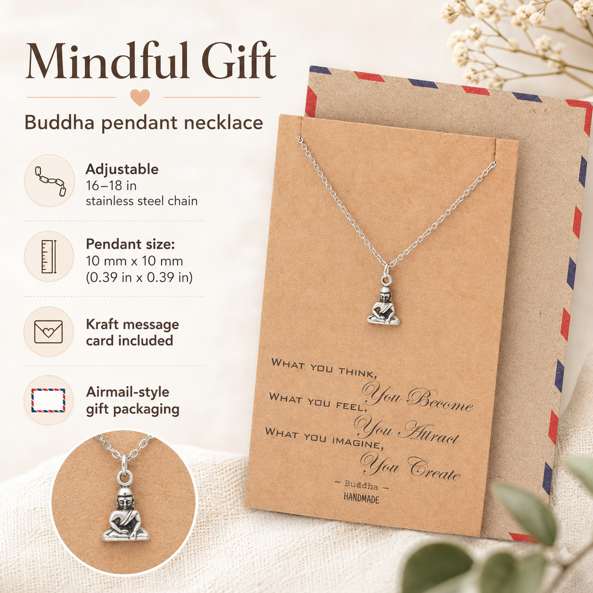 Helena Buddha Necklace Inspirational Quotes Jewelry Greeting Card