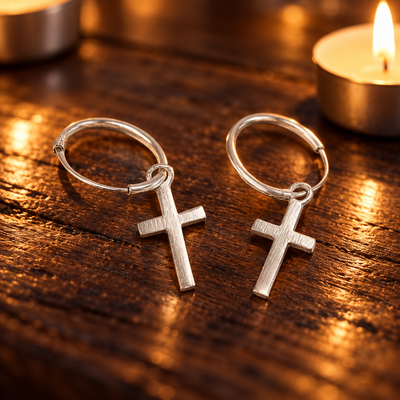 Margaux Cross Hoop Earrings, 925 Sterling Silver