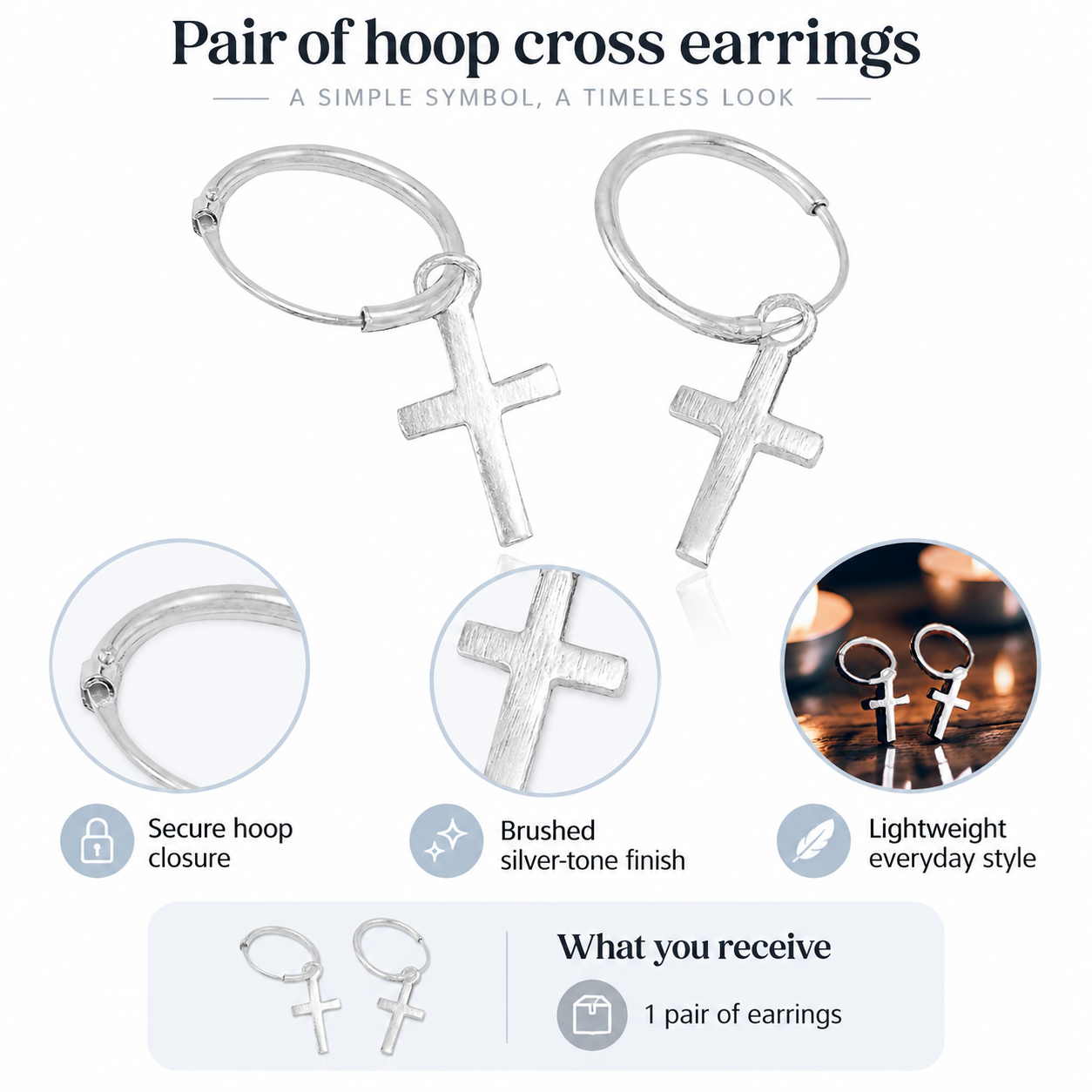 Margaux Cross Hoop Earrings, 925 Sterling Silver