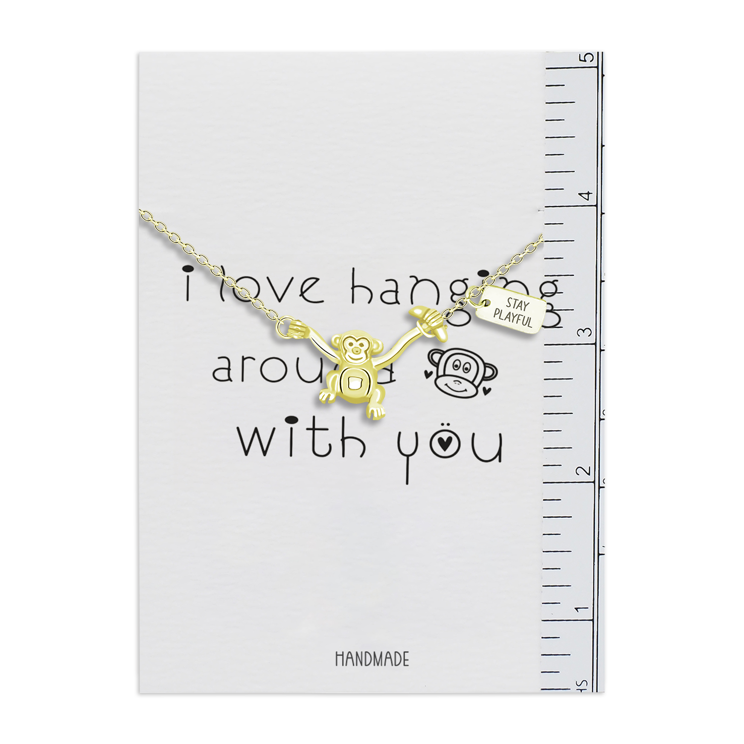 Quinnlyn & Co. Monkey Pendant Necklace, Gifts for Women with Inspirational Quote on Greeting Card
