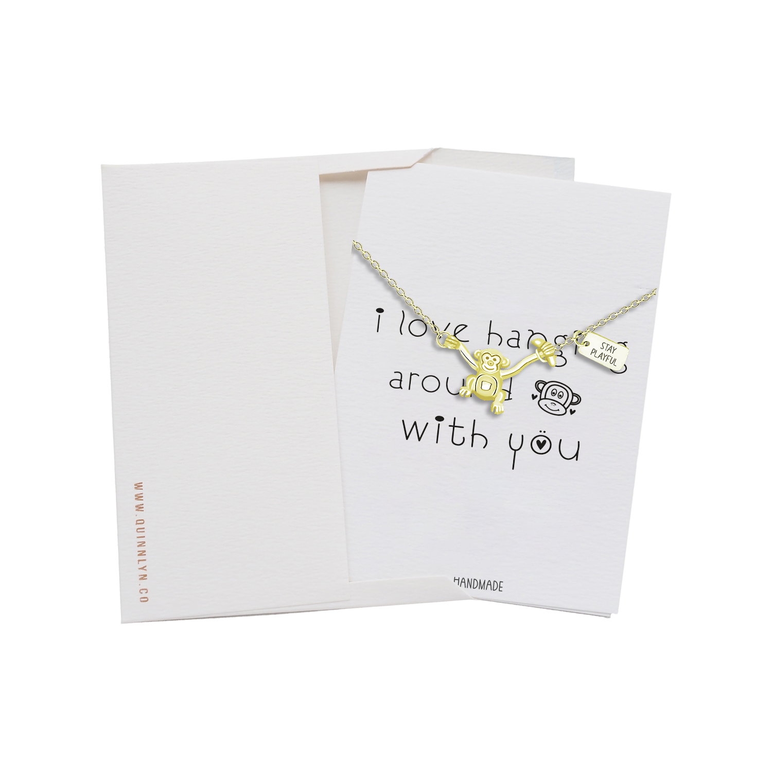 Quinnlyn & Co. Monkey Pendant Necklace, Gifts for Women with Inspirational Quote on Greeting Card
