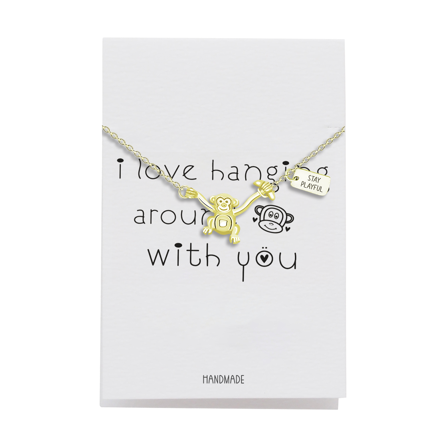Quinnlyn & Co. Monkey Pendant Necklace, Gifts for Women with Inspirational Quote on Greeting Card