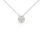 Silver necklace with a clover-shaped pendant on a white background
