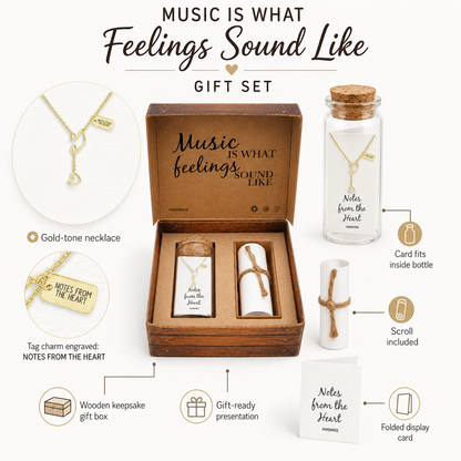 Nia Music Note Heart Necklace, Gifts for Music Lovers, Music Jewelry, Rhodium Plated