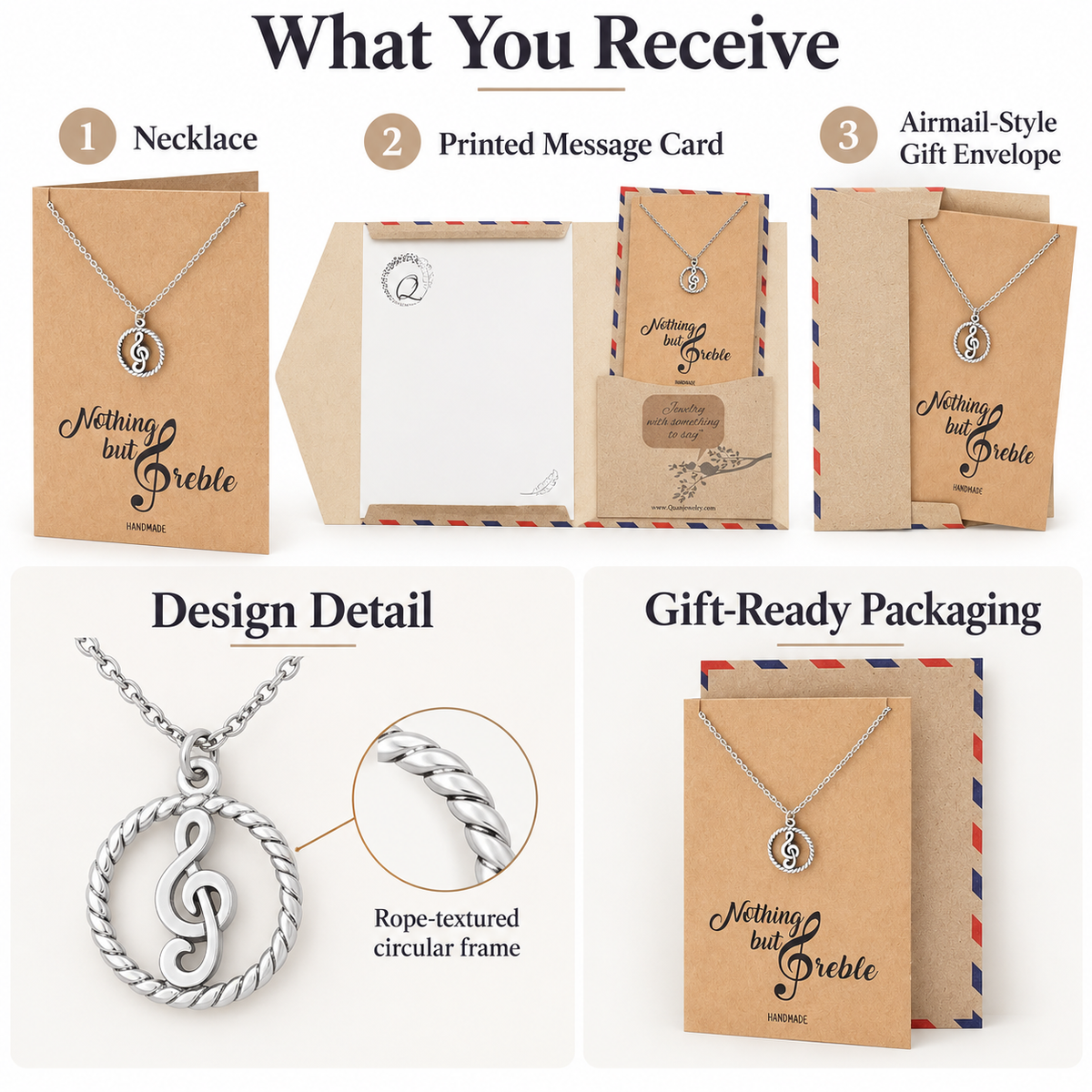 Eileen Music G-clef Note Pendant Necklace, Best Jewelry Gift for Music Lovers