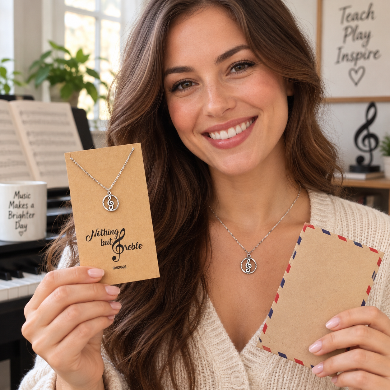 Eileen Music G-clef Note Pendant Necklace, Best Jewelry Gift for Music Lovers