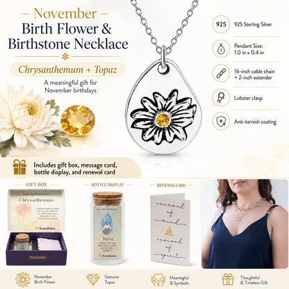 Milan Birthstone Necklaces Collection by Samahdee, Rings, Earrings: Handmade Flower Pendant with Colored Crystal - Gift for Mom, Daughter, BFF, Sister, Granddaughter, Niece