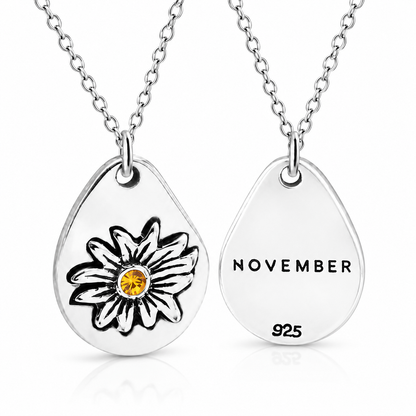 Milan Birthstone Necklaces Collection by Samahdee, Rings, Earrings: Handmade Flower Pendant with Colored Crystal - Gift for Mom, Daughter, BFF, Sister, Granddaughter, Niece