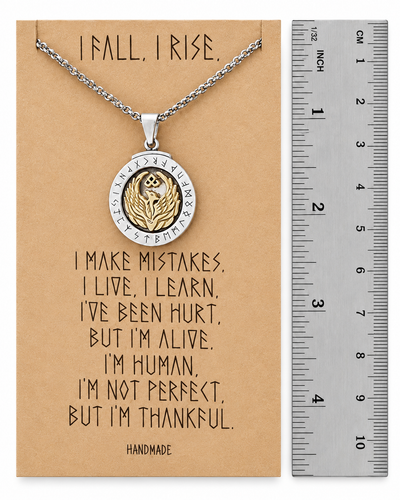 Fanny Phoenix on Plate Pendant Women Necklace, Bird Charm with Motivational Quote Card