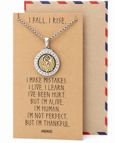 Fanny Phoenix on Plate Pendant Women Necklace, Bird Charm with Motivational Quote Card