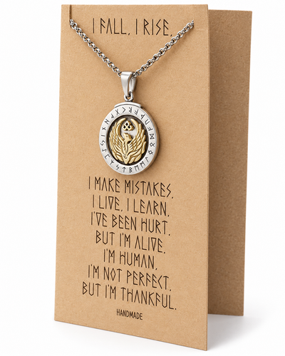 Fanny Phoenix on Plate Pendant Women Necklace, Bird Charm with Motivational Quote Card