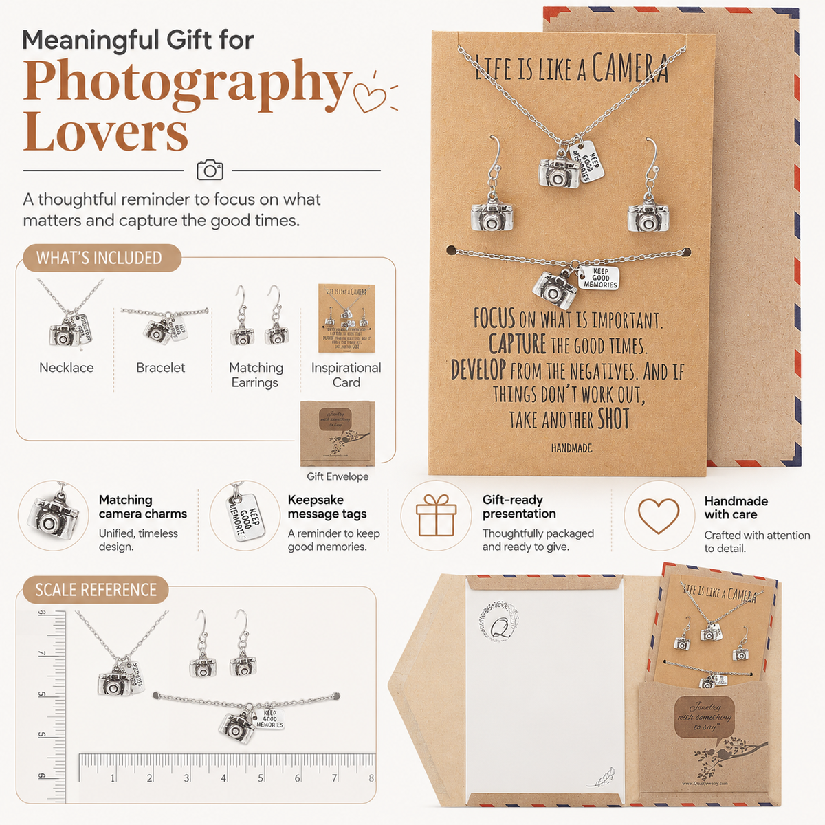 Ida Cute Camera Miniature Pendant Necklace for Women, Selfie Lovers, With Inspirational Quote Card