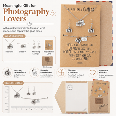 Ida Cute Camera Miniature Pendant Necklace for Women, Selfie Lovers, With Inspirational Quote Card