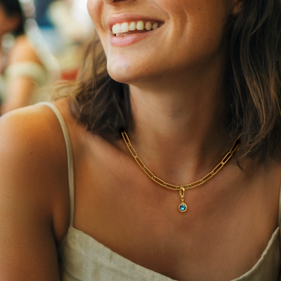 [PRE-ORDER] Birthstone Crystal Necklace by Pranwa, Paper Clip Chain – Monthly Gemstone Jewelry, Personalized Gift for Birthday, Zodiac, Healing Energy