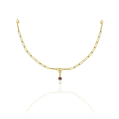 [PRE-ORDER] Birthstone Crystal Necklace by Pranwa, Paper Clip Chain – Monthly Gemstone Jewelry, Personalized Gift for Birthday, Zodiac, Healing Energy