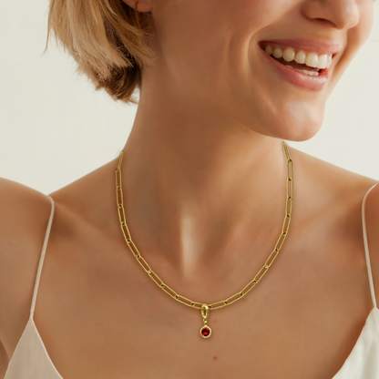 [PRE-ORDER] Birthstone Crystal Necklace by Pranwa, Paper Clip Chain – Monthly Gemstone Jewelry, Personalized Gift for Birthday, Zodiac, Healing Energy