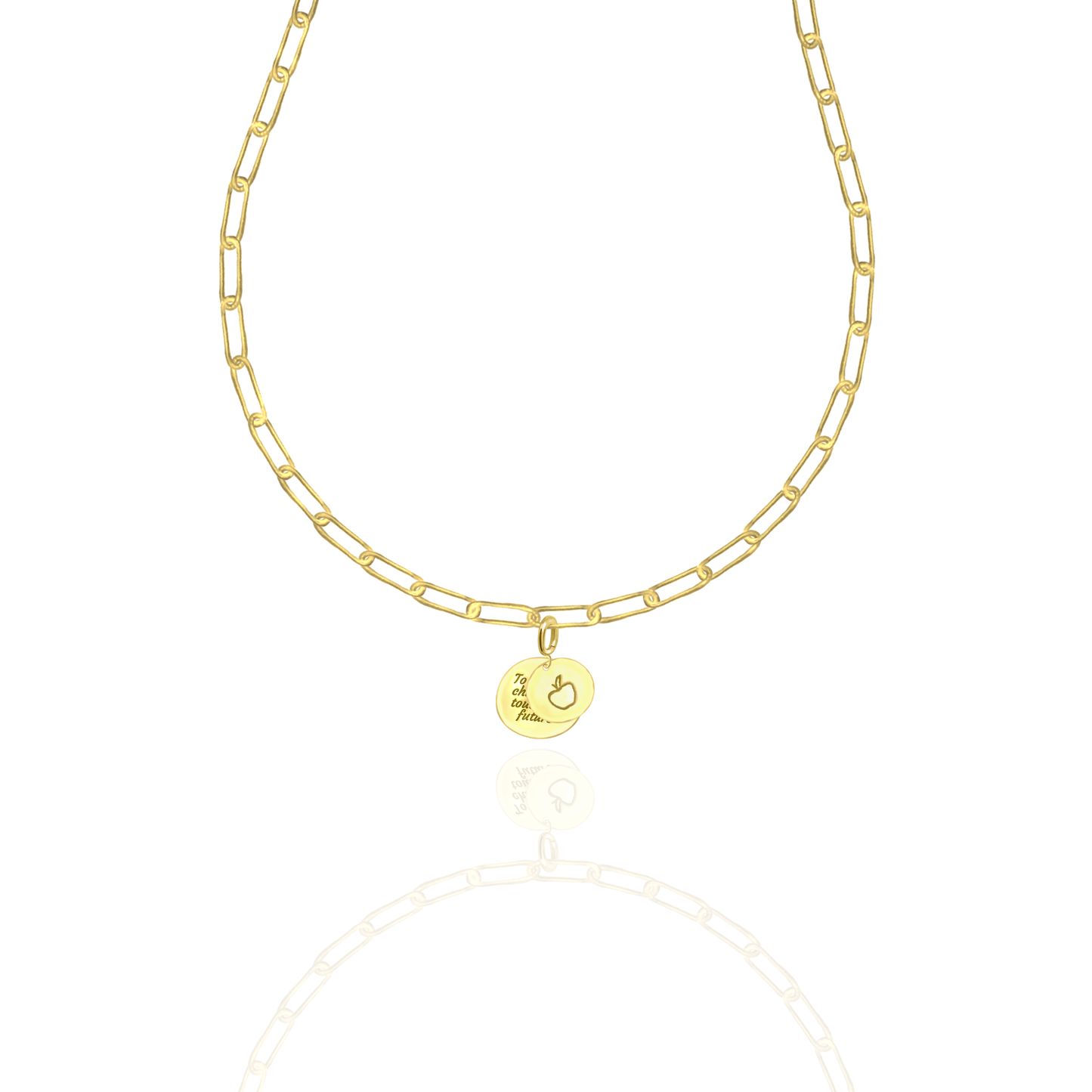 [PRE-ORDER] Elara Apple with "To Teach is to Touch the Future" Charm, Paper Clip Chain  – Legacy Apple, Teaching, Impact, Inspiration, Future, Generations, Teacher Appreciation Gifts - Gold, Silver🍎