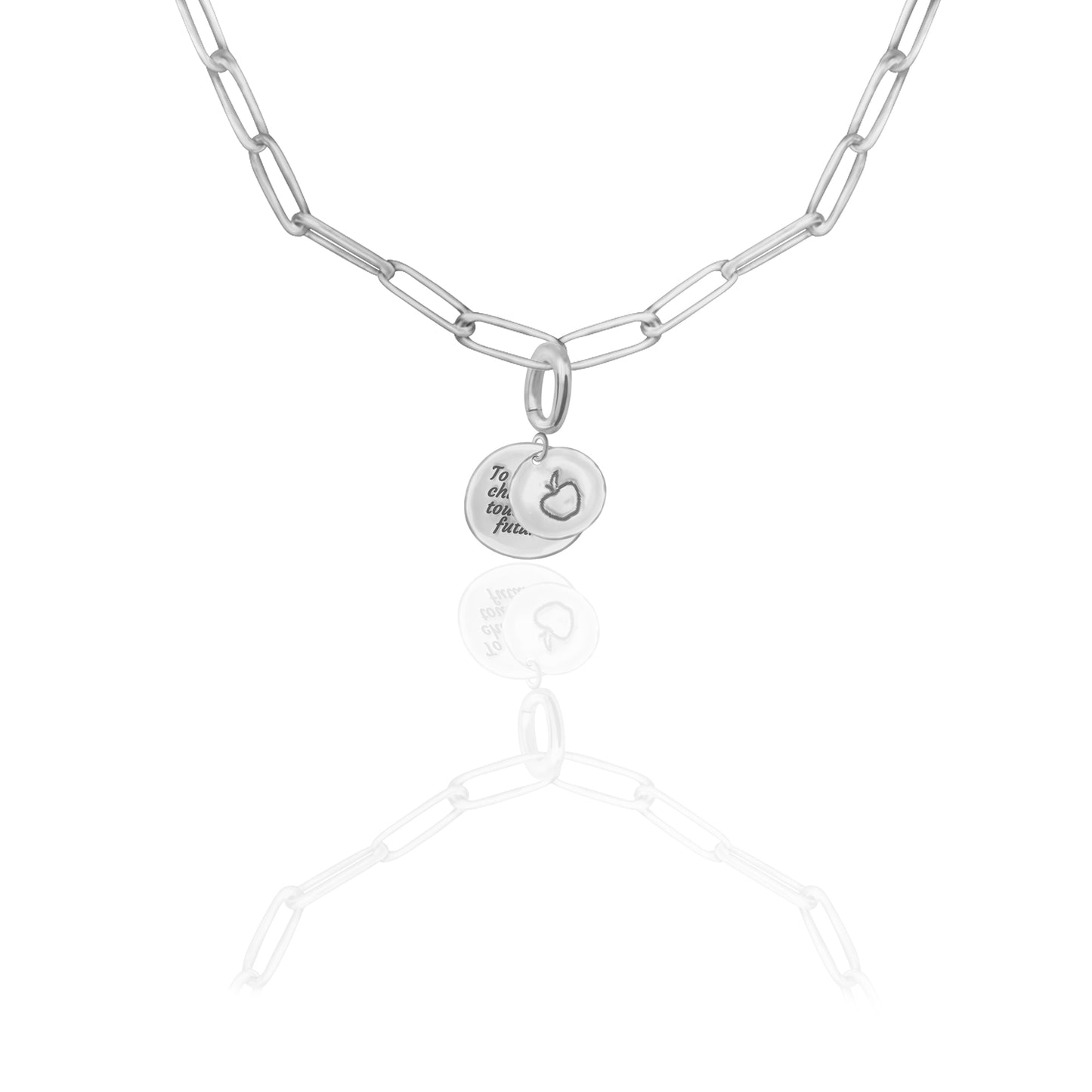 [PRE-ORDER] Elara Apple with "To Teach is to Touch the Future" Charm, Paper Clip Chain  – Legacy Apple, Teaching, Impact, Inspiration, Future, Generations, Teacher Appreciation Gifts - Gold, Silver🍎
