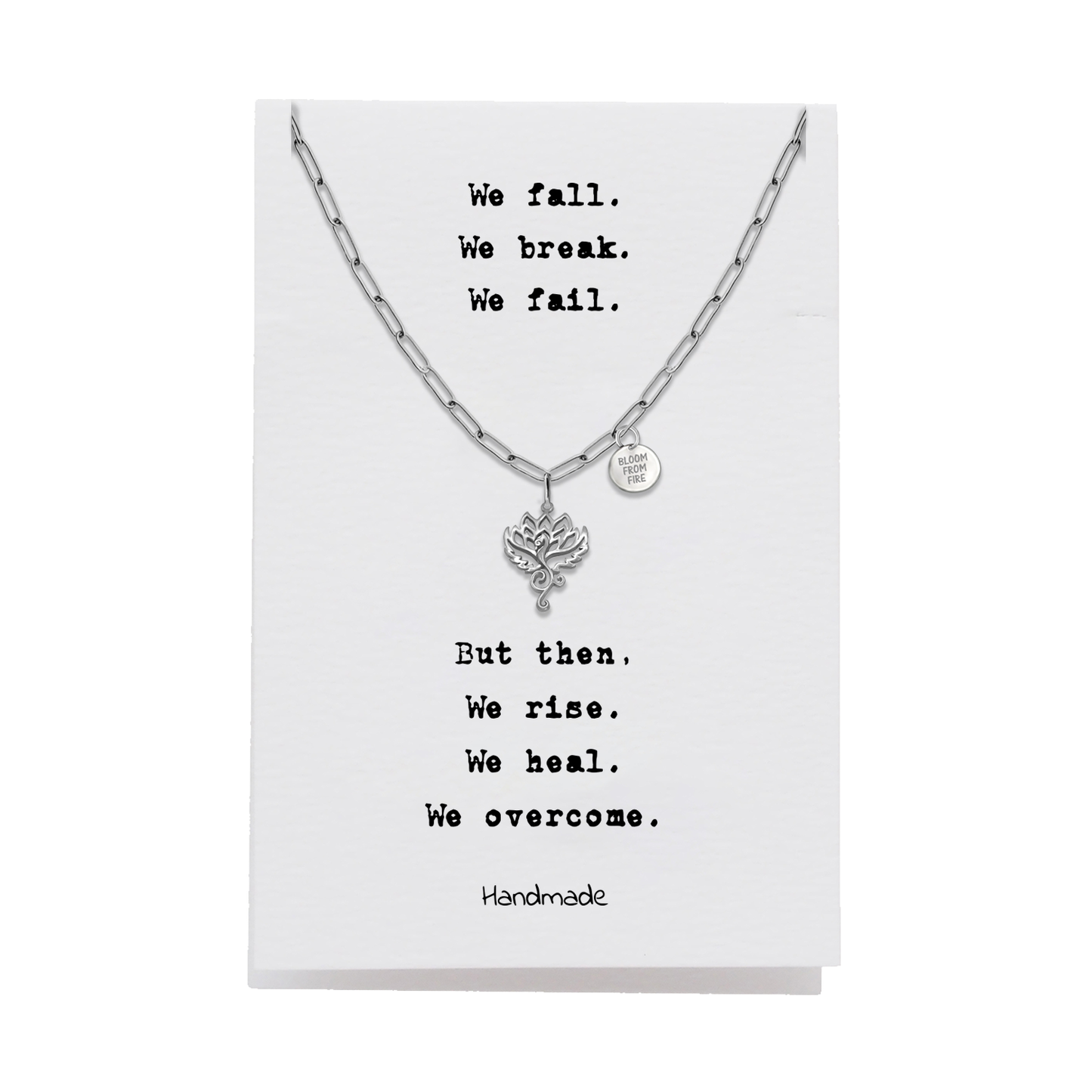 Quinnlyn & Co. Phoenix Flower Pendant Necklace with Paperclip Chain, Handmade Gifts for Women with Inspirational Quote on Greeting Card