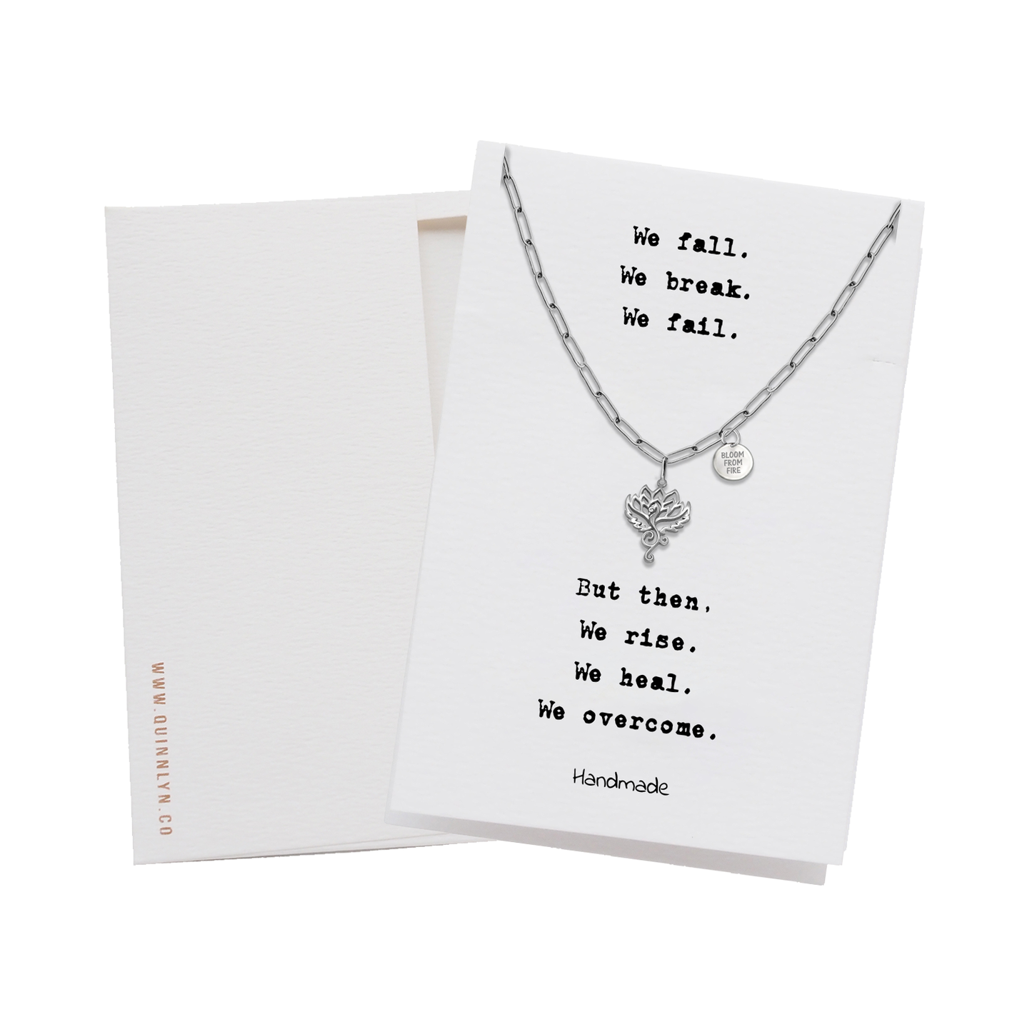 Quinnlyn & Co. Phoenix Flower Pendant Necklace with Paperclip Chain, Handmade Gifts for Women with Inspirational Quote on Greeting Card