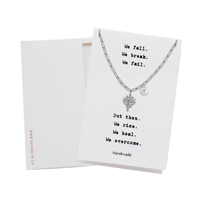 Quinnlyn & Co. Phoenix Flower Pendant Necklace with Paperclip Chain, Handmade Gifts for Women with Inspirational Quote on Greeting Card