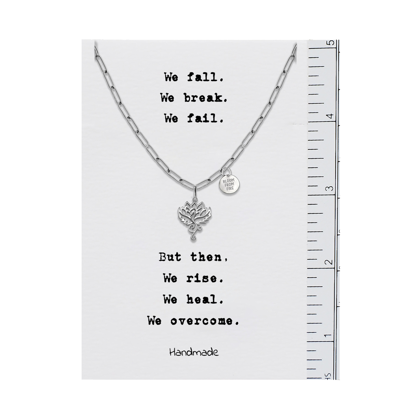 Quinnlyn & Co. Phoenix Flower Pendant Necklace with Paperclip Chain, Handmade Gifts for Women with Inspirational Quote on Greeting Card