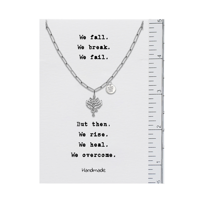 Quinnlyn & Co. Phoenix Flower Pendant Necklace with Paperclip Chain, Handmade Gifts for Women with Inspirational Quote on Greeting Card