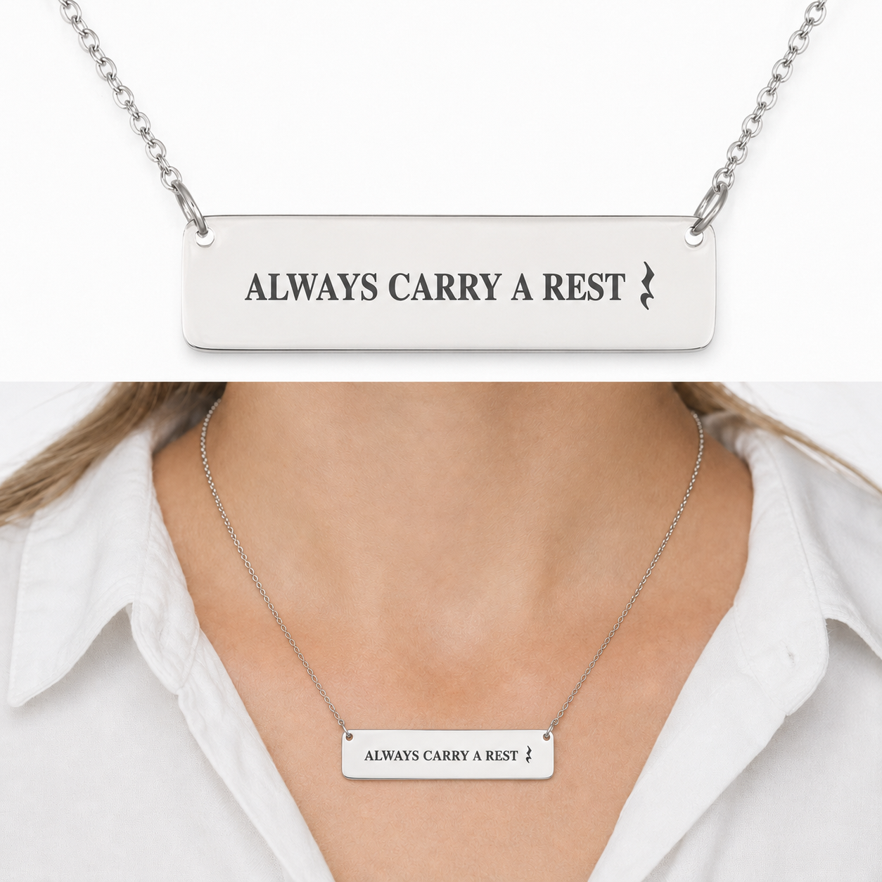 Always Carry a Rest Bar Necklace for Music Teachers & Musicians | Quinnlyn & Co.