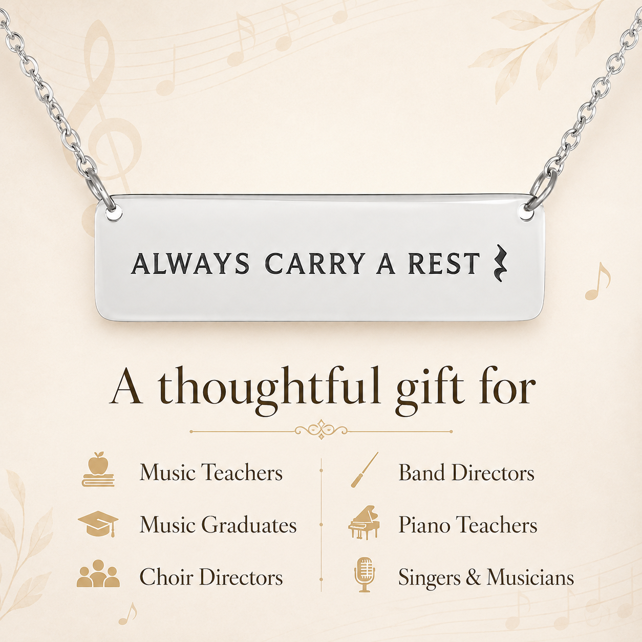 Always Carry a Rest Bar Necklace for Music Teachers & Musicians | Quinnlyn & Co.