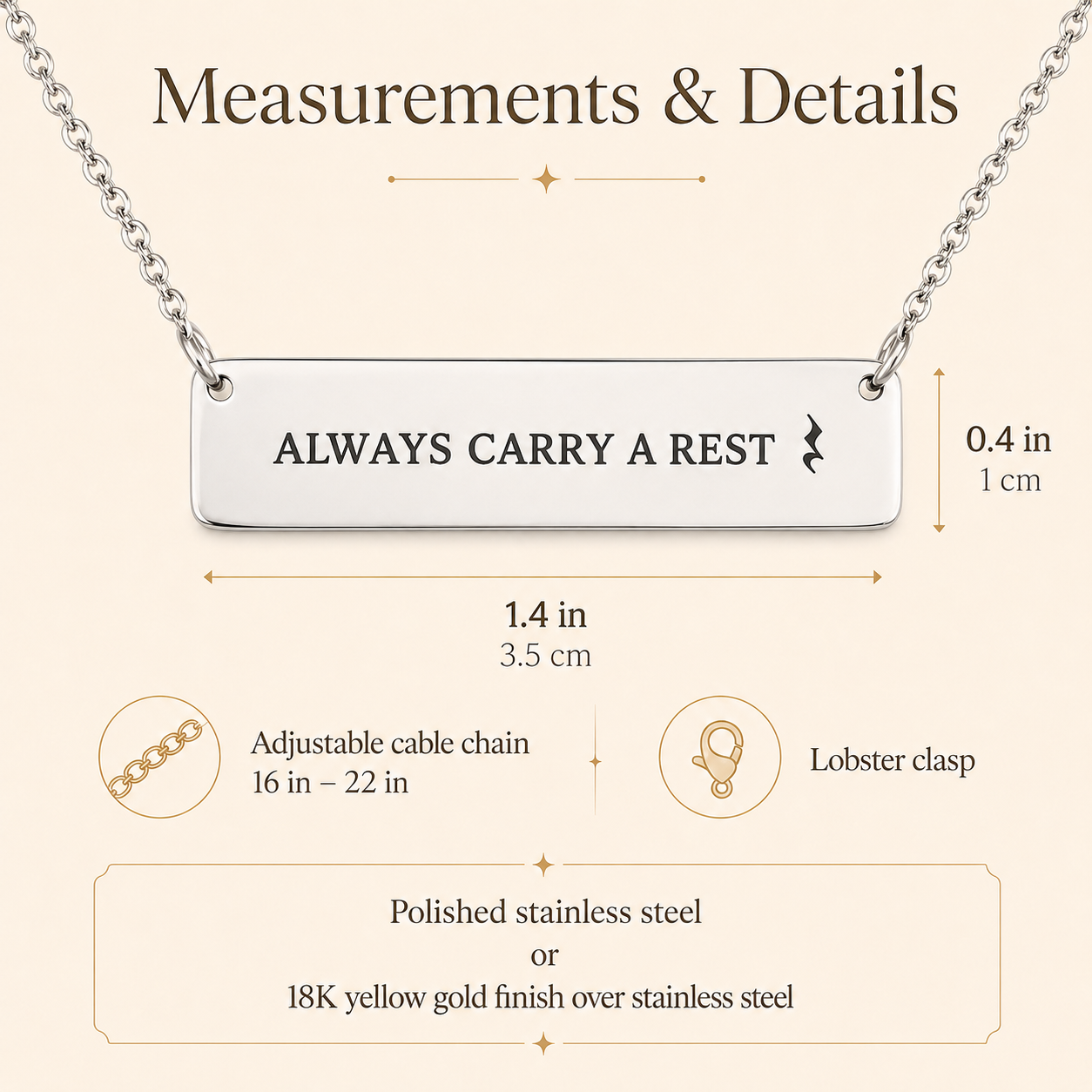 Always Carry a Rest Bar Necklace for Music Teachers & Musicians | Quinnlyn & Co.