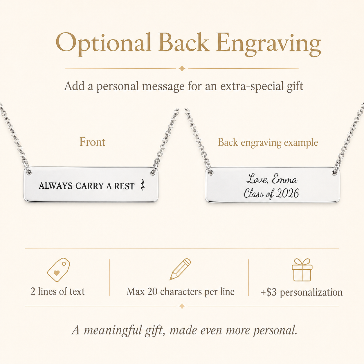 Always Carry a Rest Bar Necklace for Music Teachers & Musicians | Quinnlyn & Co.