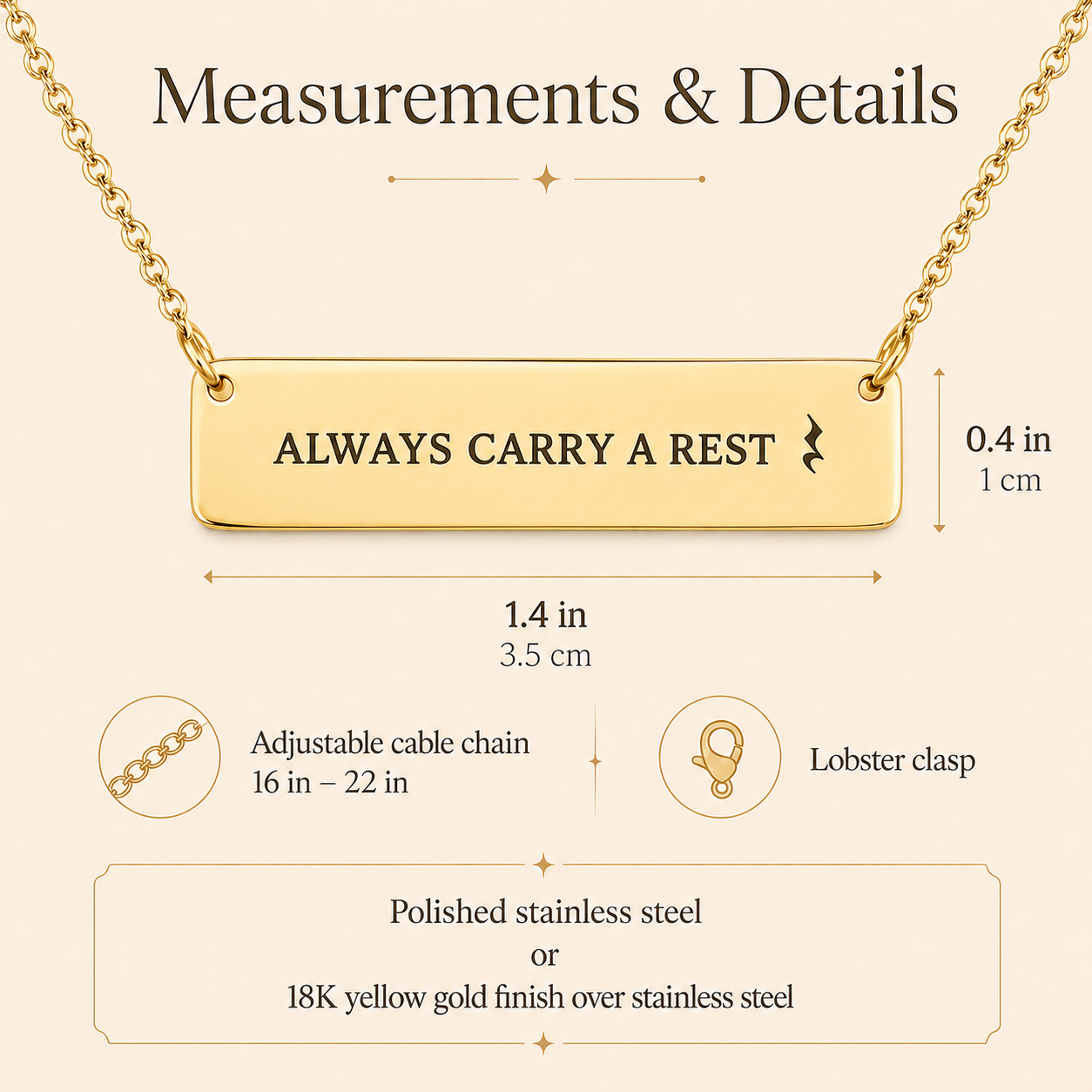 Always Carry a Rest Bar Necklace for Music Teachers & Musicians | Quinnlyn & Co.