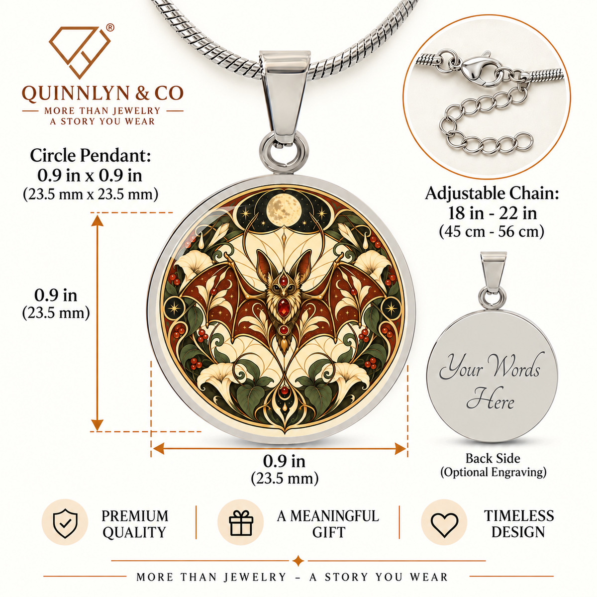 Moonlit Bat Necklace | Art Nouveau Celestial Pendant
