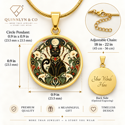 Moonlit Black Cat Necklace | Art Nouveau Celestial Pendant