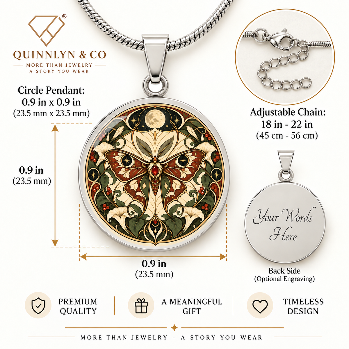 Moonlit Moth Necklace | Art Nouveau Celestial Pendant