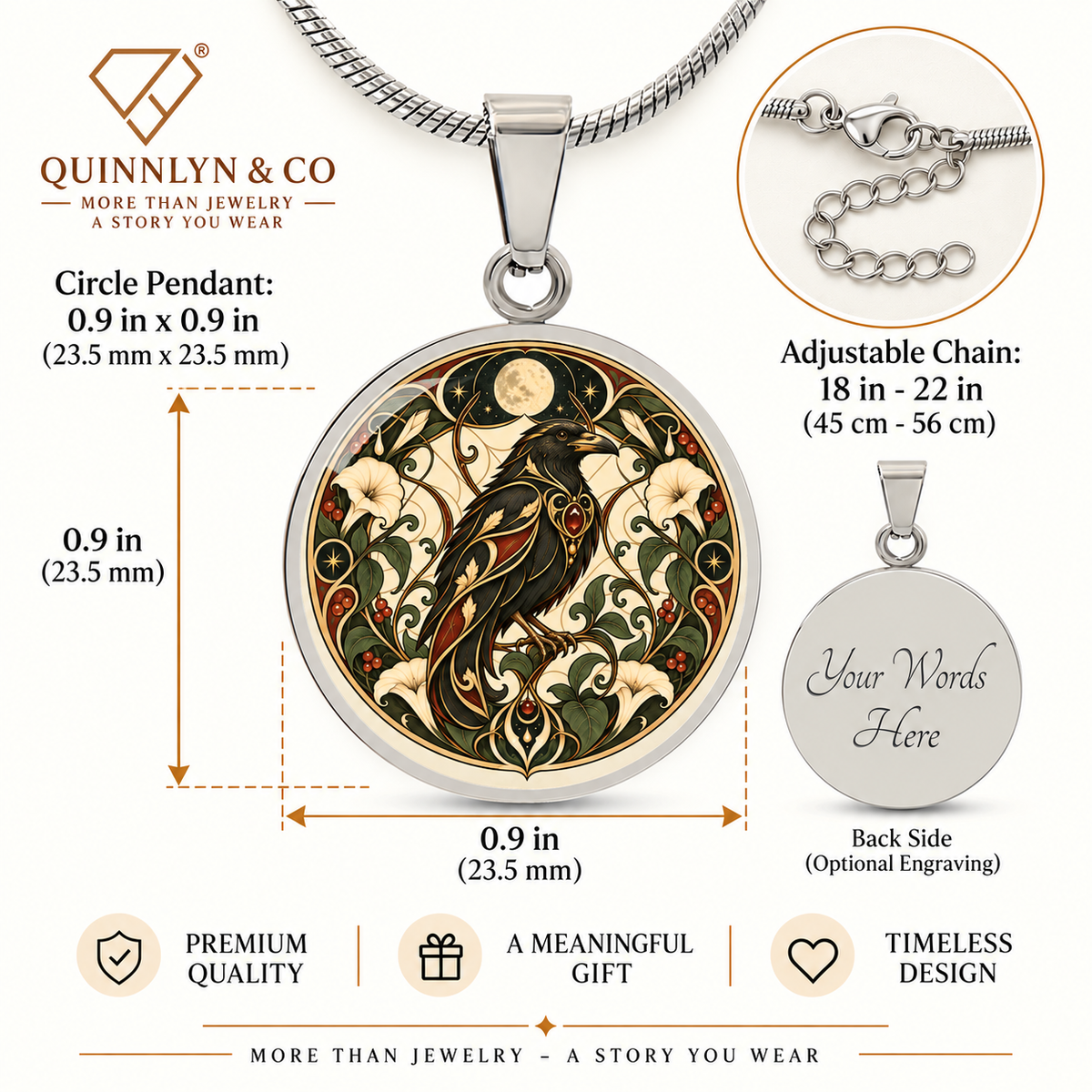 Moonlit Raven Necklace | Art Nouveau Celestial Pendant