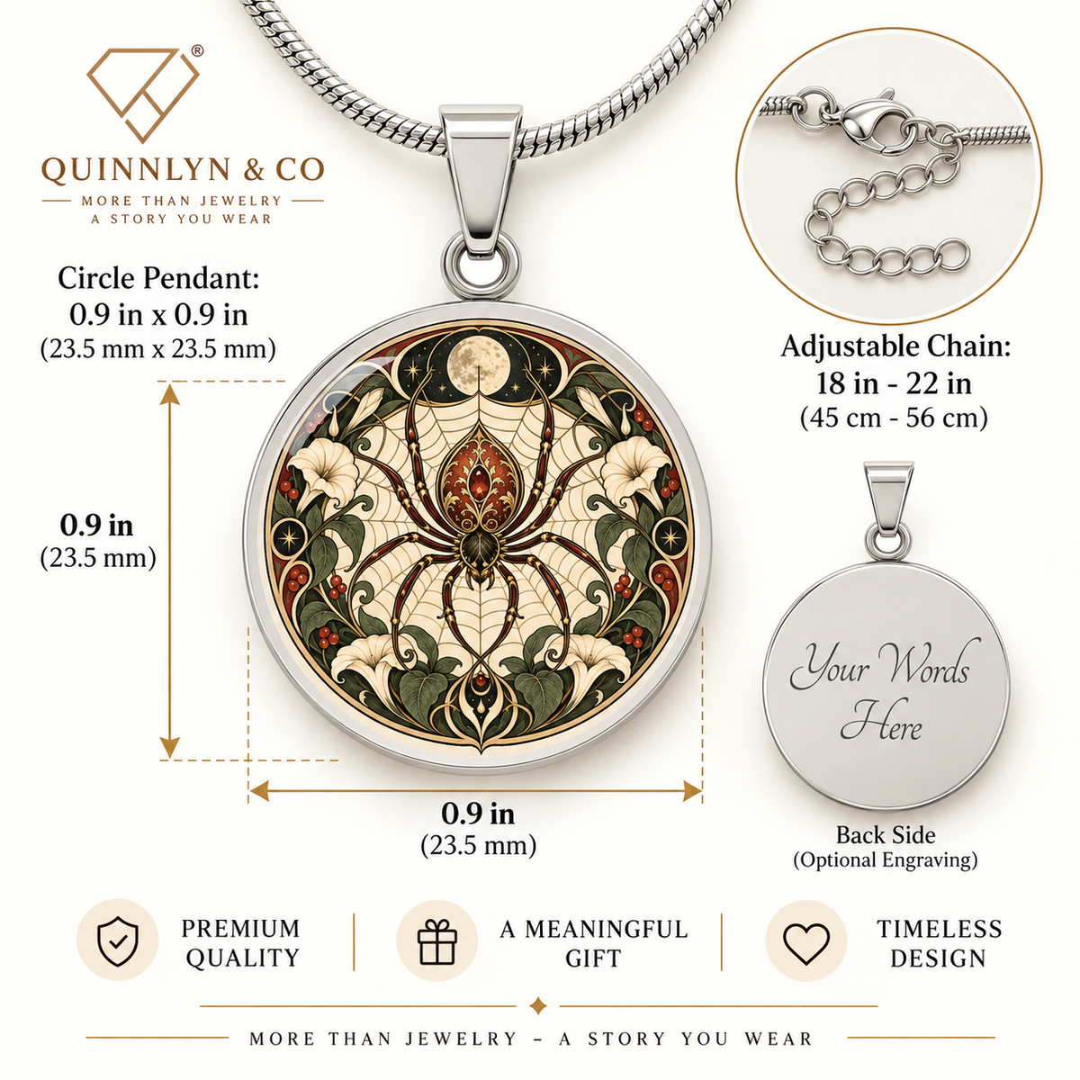 Moonlit Spider Necklace | Art Nouveau Celestial Pendant