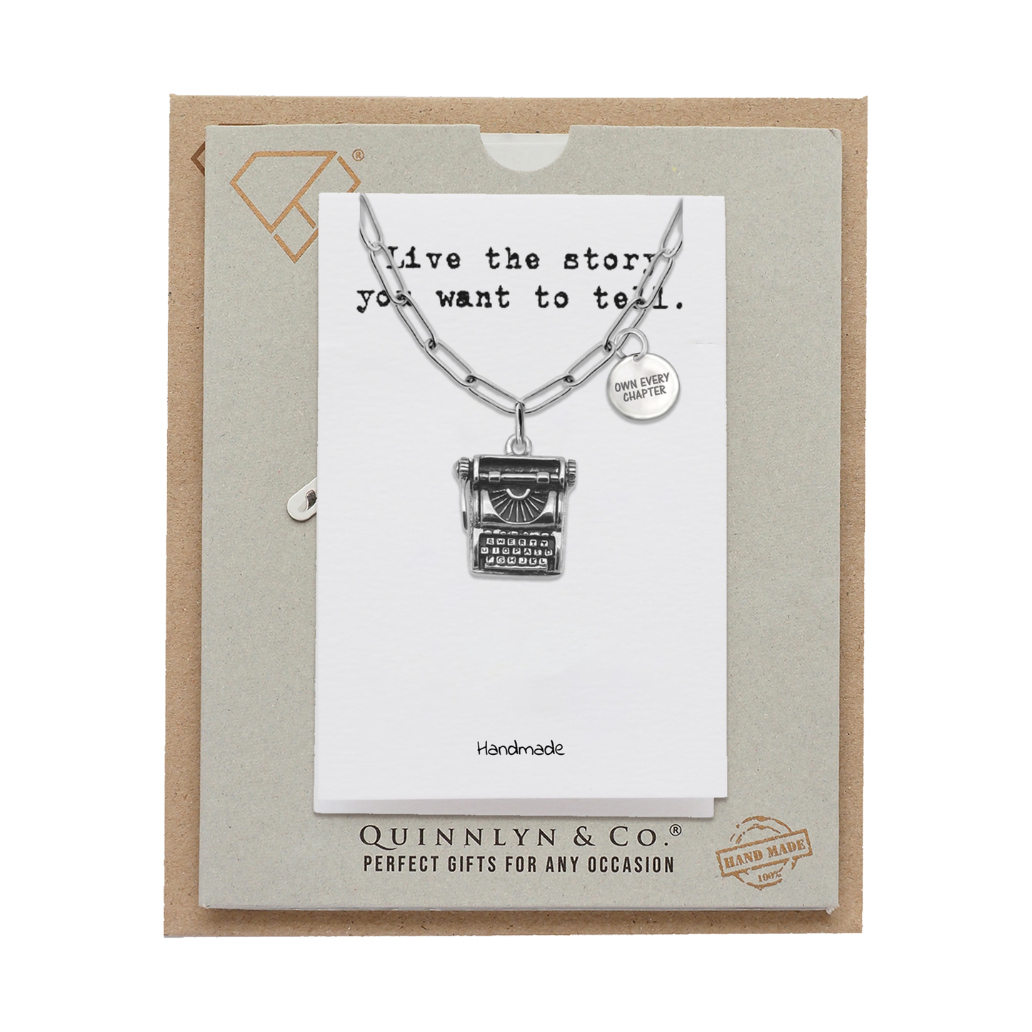 Quinnlyn & Co. Pham Typewriter Pendant Necklace, Birthday Gifts for Women with Inspirational Quote on Greeting Card