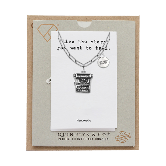 Quinnlyn & Co. Pham Typewriter Pendant Necklace, Birthday Gifts for Women with Inspirational Quote on Greeting Card