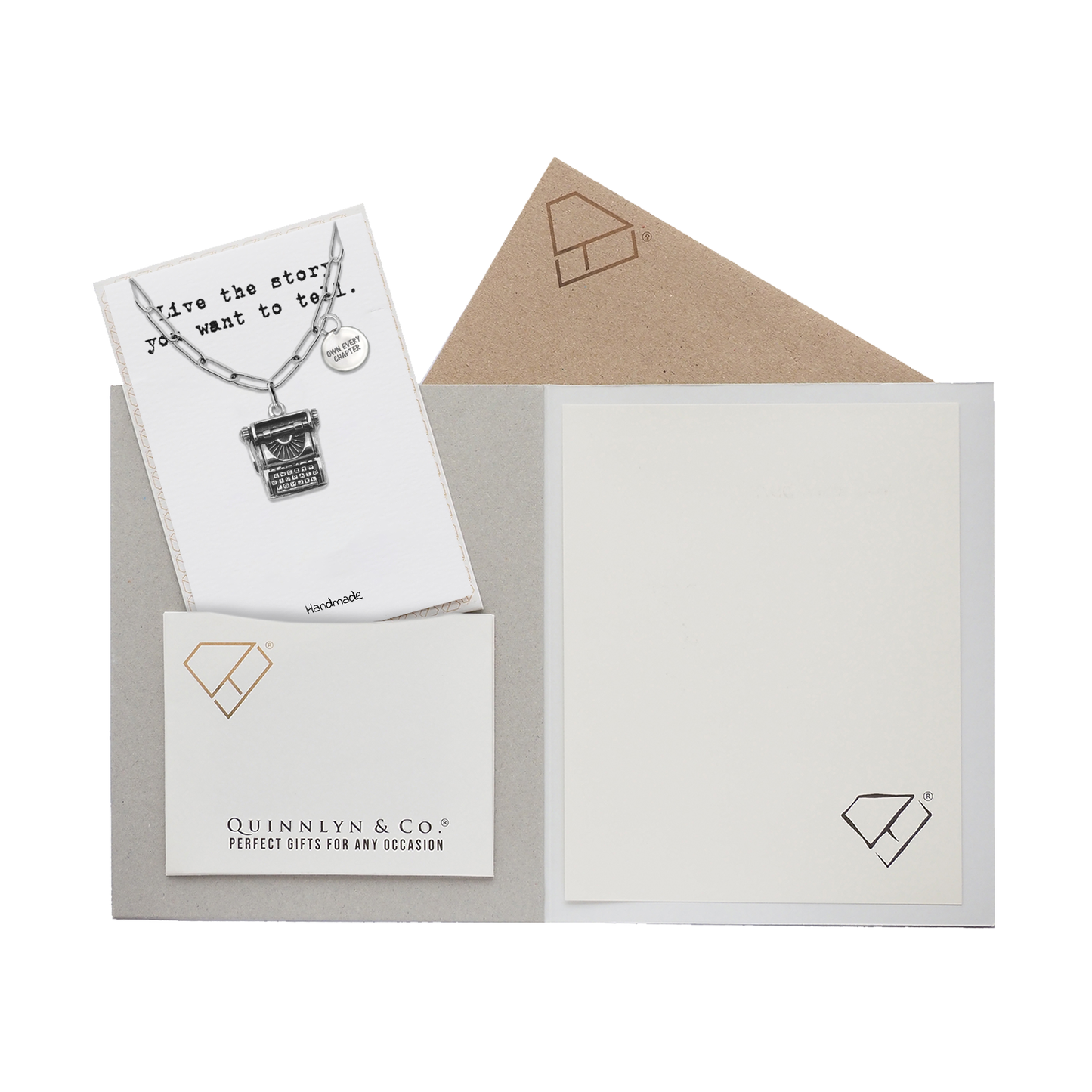 Quinnlyn & Co. Pham Typewriter Pendant Necklace, Birthday Gifts for Women with Inspirational Quote on Greeting Card