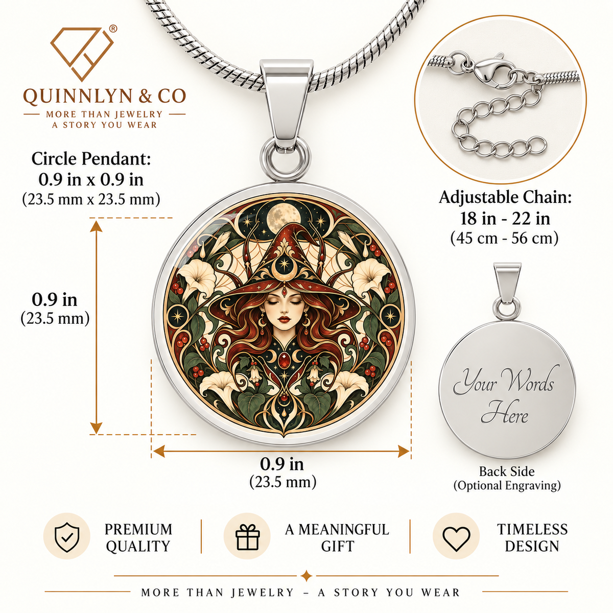 Moonlit Witch Necklace | Art Nouveau Celestial Pendant