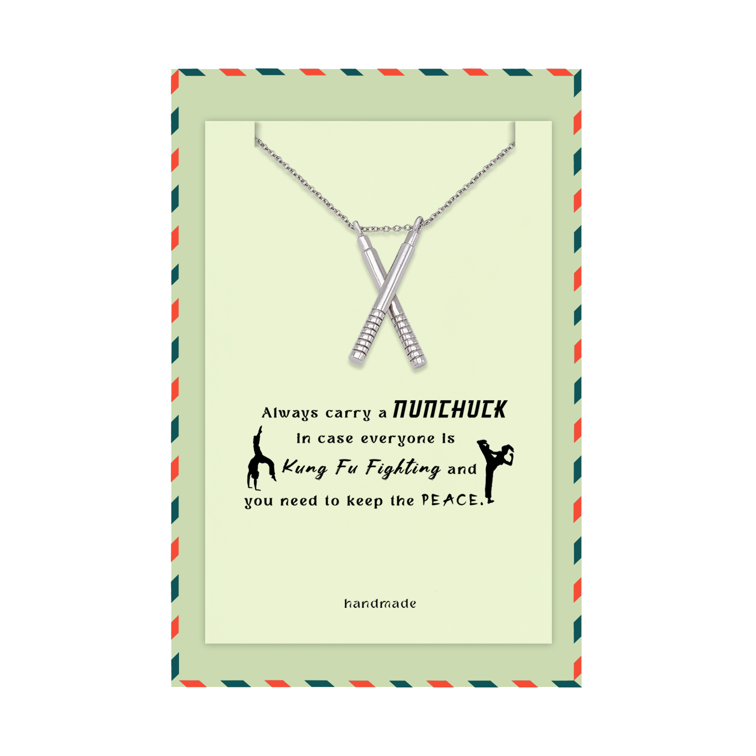 Bruce Nunchuck Pendant Necklace, Gifts for Women with Greeting Card