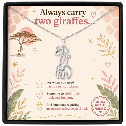 Always Carry Two Giraffes Necklace | Funny Friendship Gift for Best Friends, Sisters & Giraffe Lovers