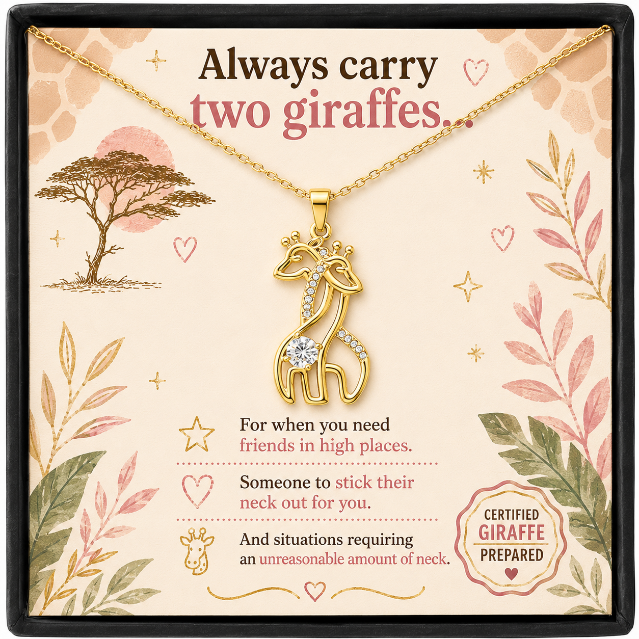 Always Carry Two Giraffes Necklace | Funny Friendship Gift for Best Friends, Sisters & Giraffe Lovers