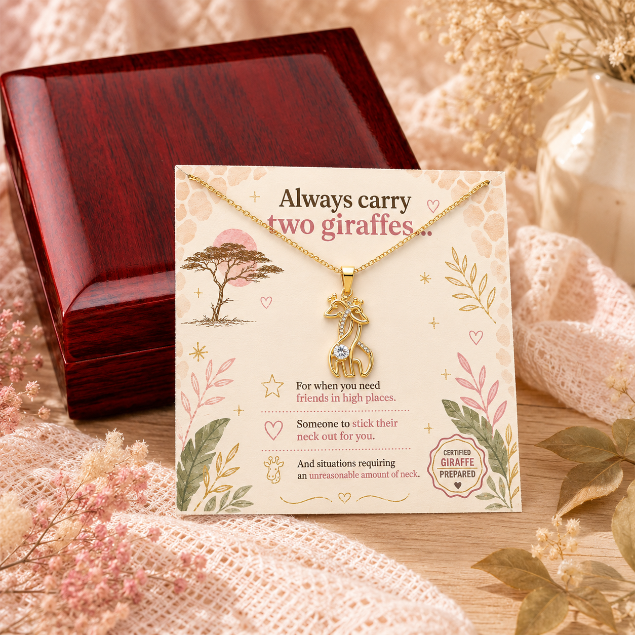 Always Carry Two Giraffes Necklace | Funny Friendship Gift for Best Friends, Sisters & Giraffe Lovers